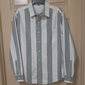American Eagle Outfitters Gray and White Striped Button-Down Shirt